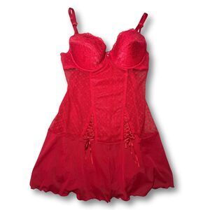 Red Floral Lace Size L Y2K Fairy Whimsy Cottage Goth Corset Mini Lingerie Dress